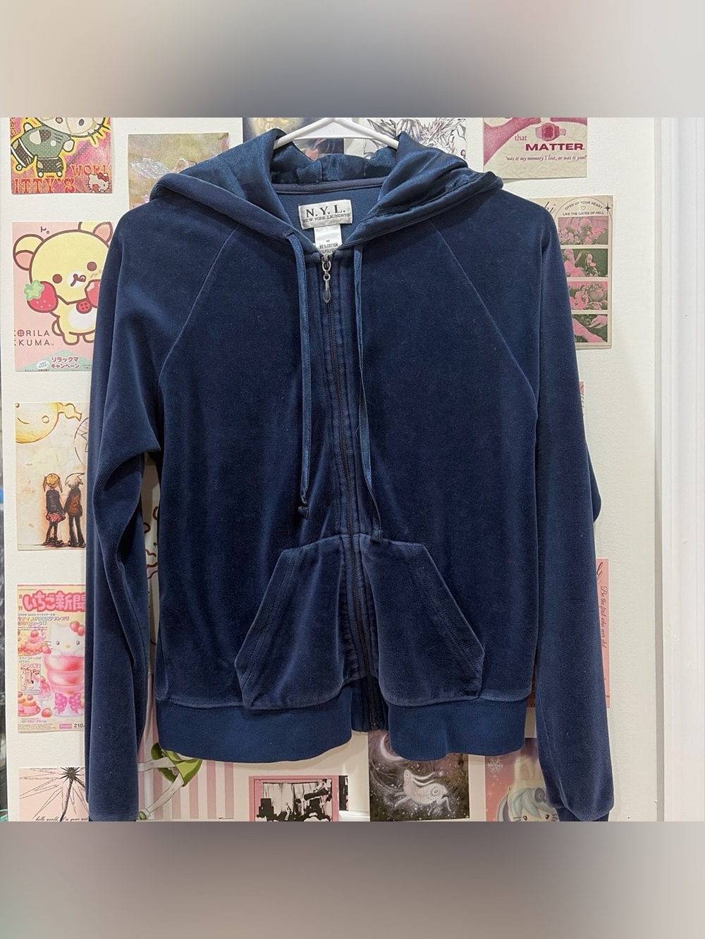 N.Y.L. Navy blue velour zip up hoodie